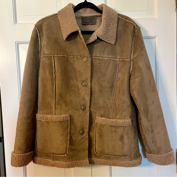 RoughRider Circle T Western Jacket Womens Medium Faux Suede‎ Shearling Tan Barn - Picture 1 of 8